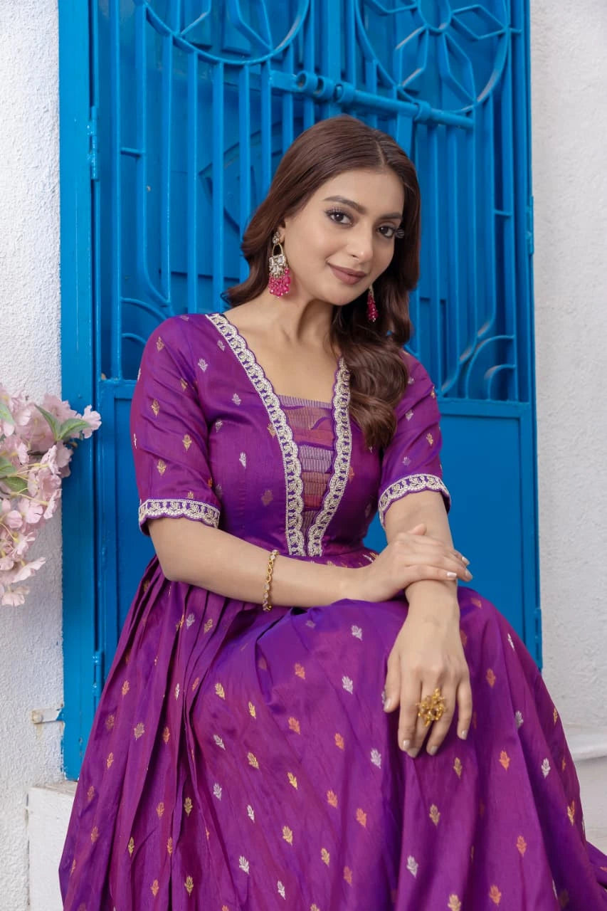 Dark Purple Silk Dress Kalyanja Fashion